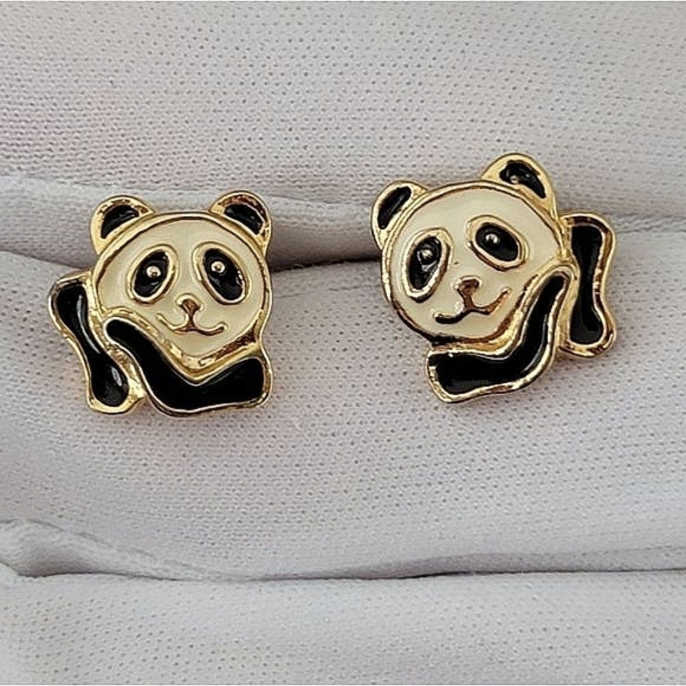 Earrings Vintage Panda Enamel Earrings #0145